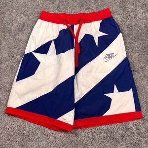 Nike Patriotic Flag Swim Trunks Mens M Red white Blue Stars Stripes Board Shorts